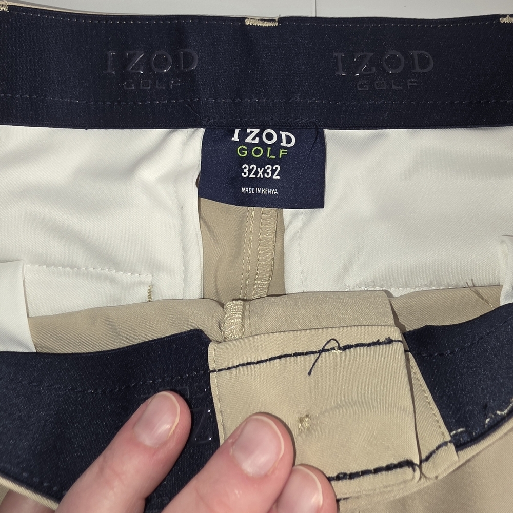 IZOD Swingflex Golf Pants Men's 32X32 Khaki Wicking Stretch CL-2360 - Picture 3 of 8